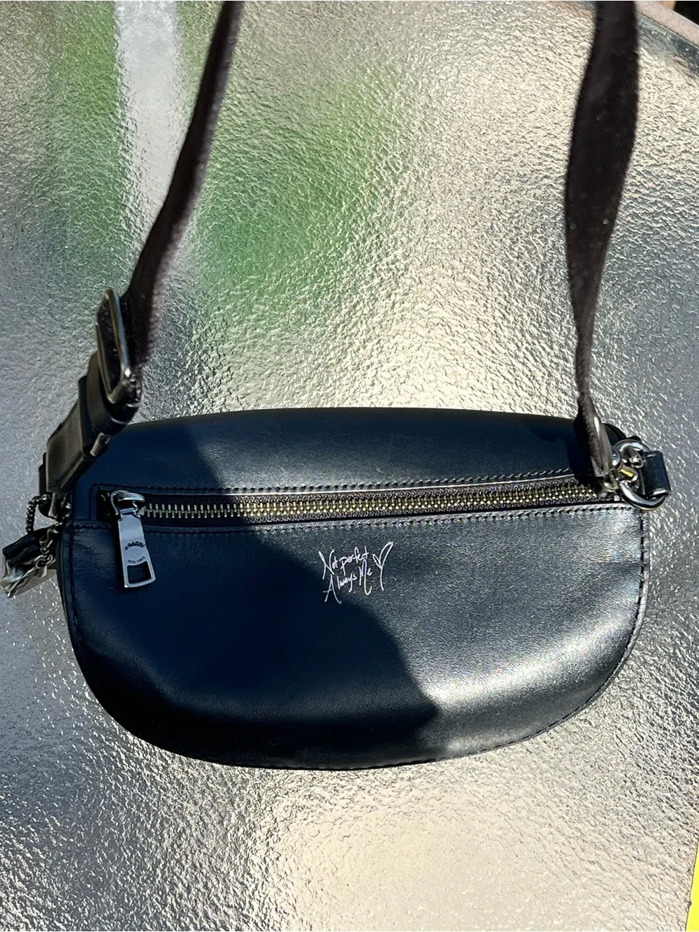 Coach X Selena Gomez Black Leather Belt Crossbody Bag with Embroidered Bunny
